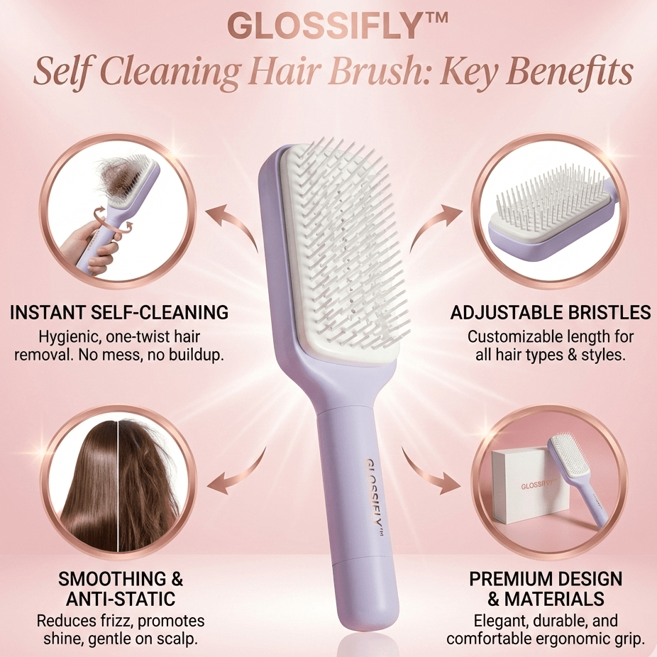 GLOSSIFLY™ Self Cleaning Hair Brush - Your Beauty, Your Confidence - by GlossiFly