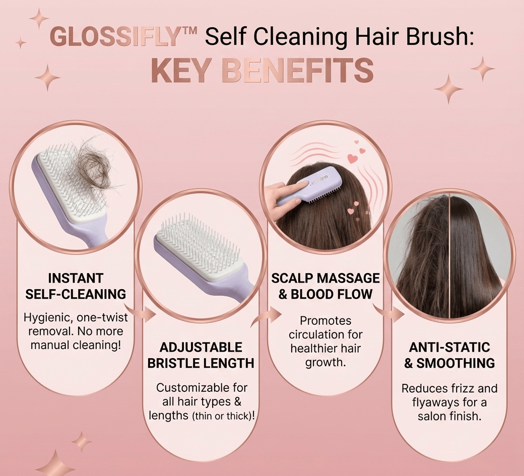 GLOSSIFLY™ Self Cleaning Hair Brush - Your Beauty, Your Confidence - by GlossiFly
