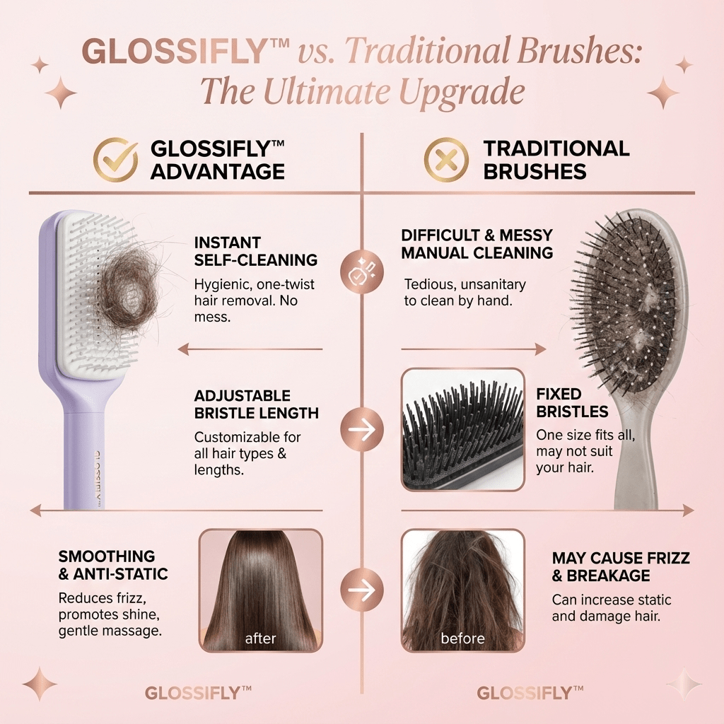 GLOSSIFLY™ Self Cleaning Hair Brush - Your Beauty, Your Confidence - by GlossiFly